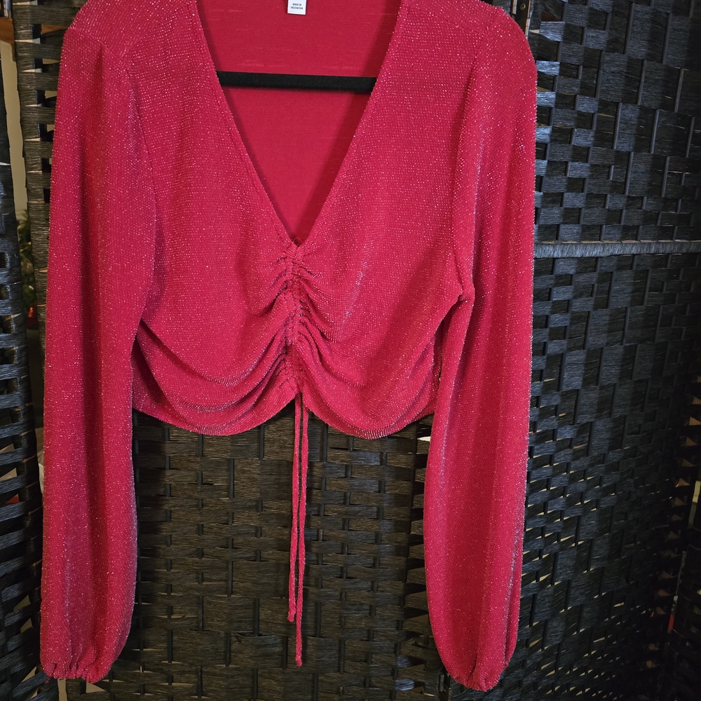 Bar III Shimmering Red Ruched Top